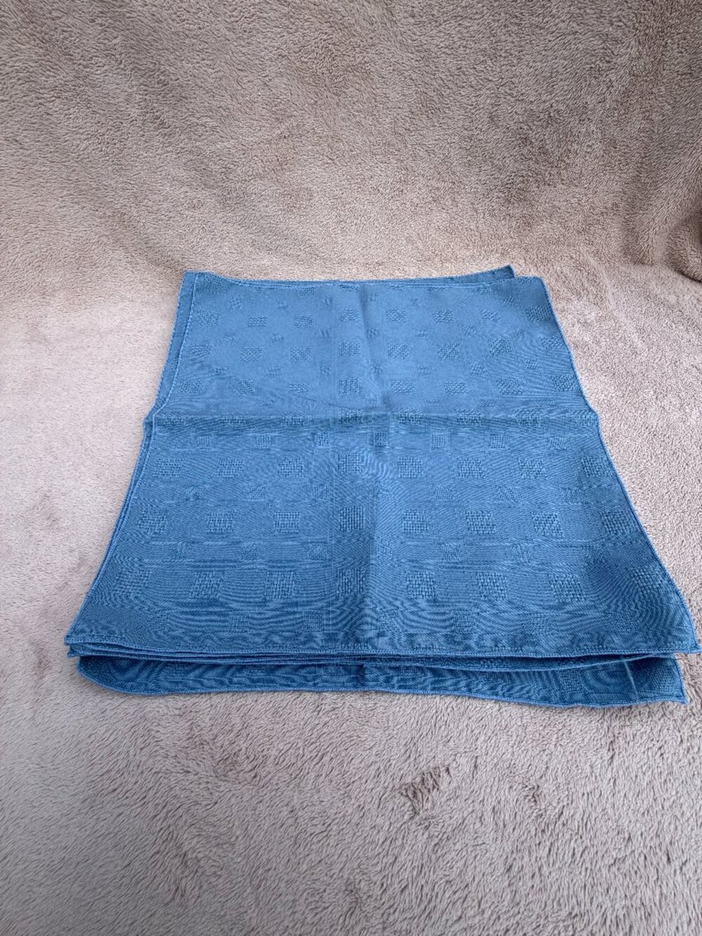 Set of 8 Blue Woven Plaid Cloth Napkins Textured Square Dining Linens